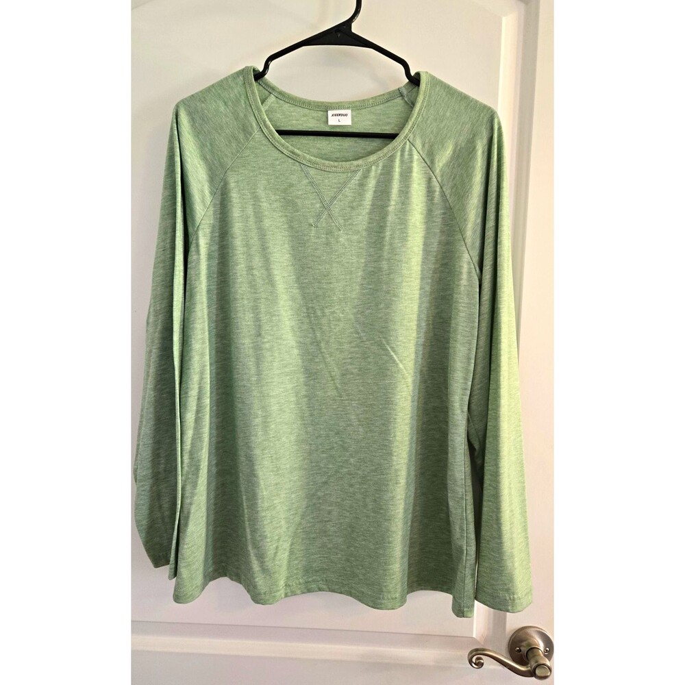 XIEERDUO Women's Long Sleeve Shirt Casual T Shirts Crewneck Green Soft L